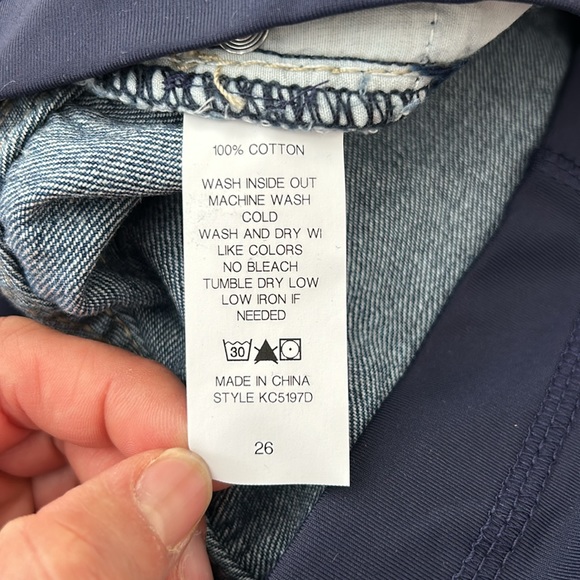 Pinkblush Dark Wash Distressed Fringe Hem Maternity Full Panel Jean Shorts - Picture 10 of 11